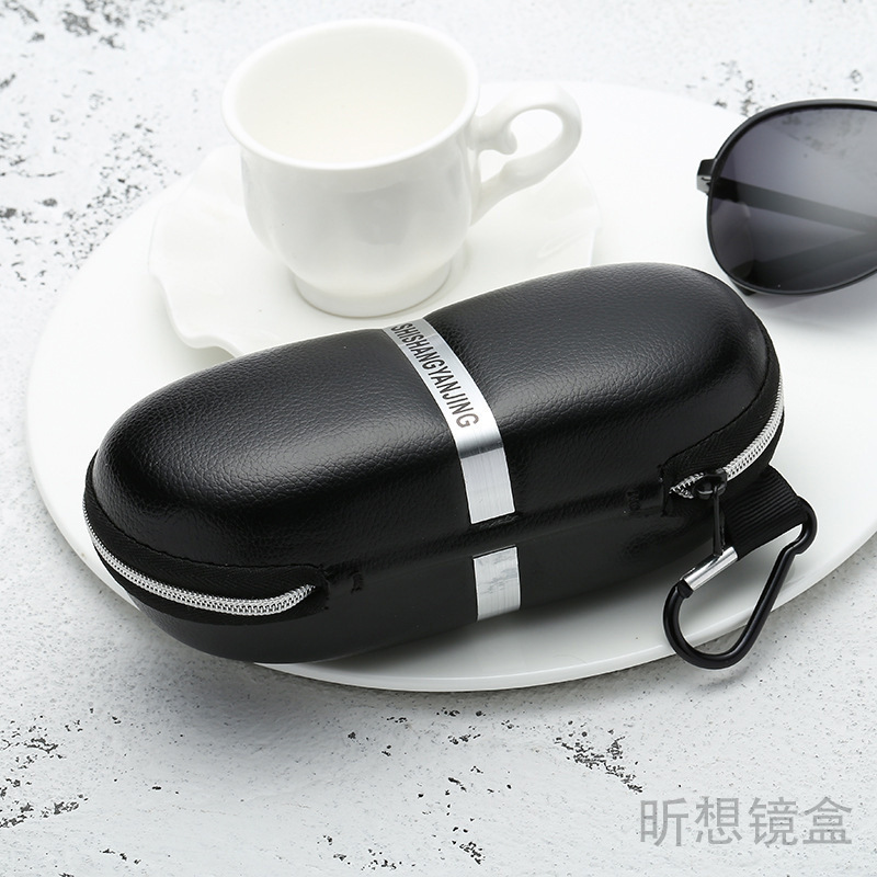 Black Leather Eva Glasses Case Manufacturer Customized Silver Bar Cross-Border Sunglasses Case Glasses Bag Zipper Sunglasses Case