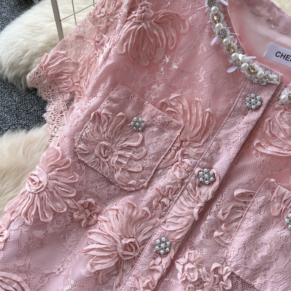 French Style Lace Patchwork Top And Skirt Set for Women Sexy Slimming Temperament Two-Piece Summer Outfit_ecoleips.com