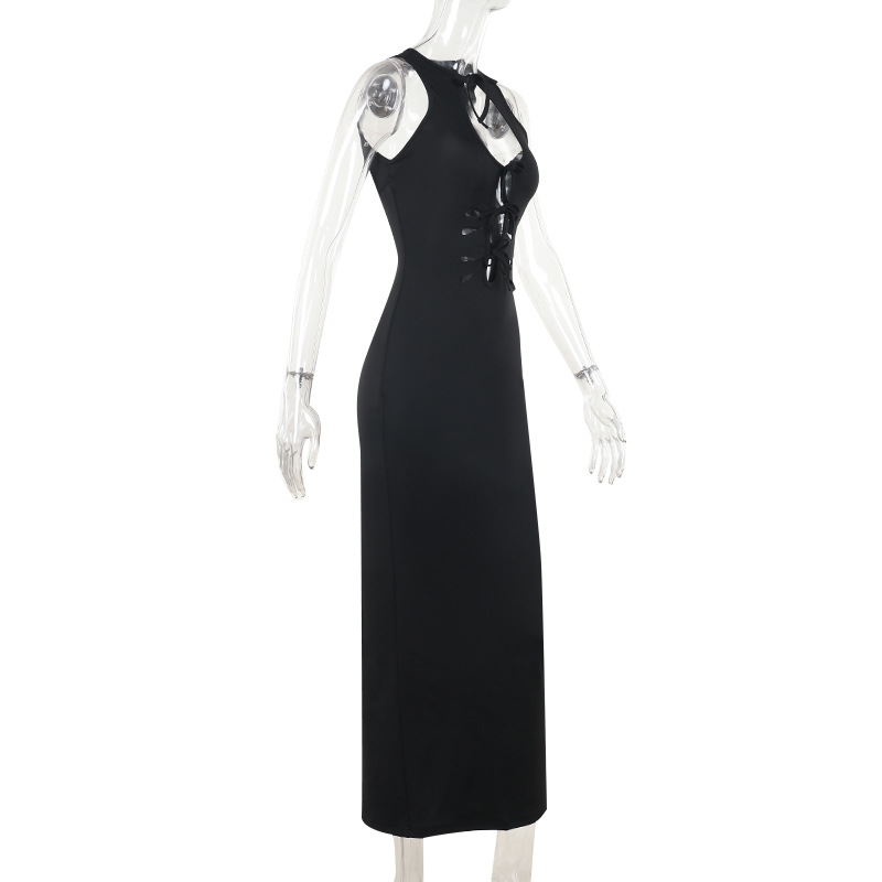 Fall Maxi Dress Street Sexy Sexy Cutout Lace up Sleeveless Dress