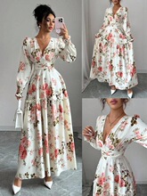 Womens Floral Print Dress French Romantic Design Ruched