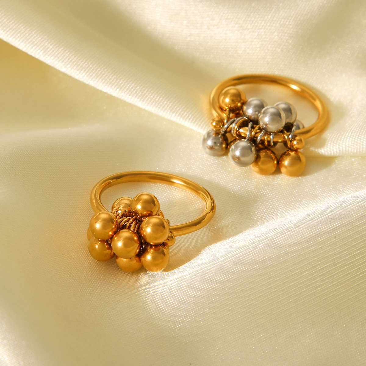Anillo de acero inoxidable europeo y americano, lujo ligero, anillo de cuentas redondas de alta gama, sentido de diseño no se desvanece, joyería de acero de titanio transfronterizo