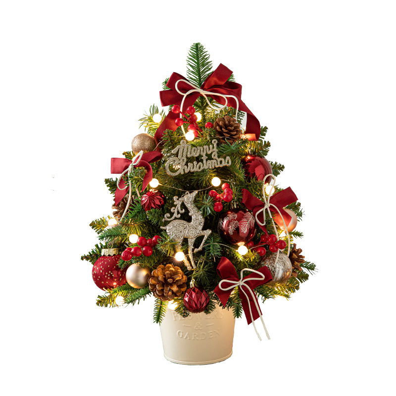 Nuevo árbol de Navidad de barril PE 45 / 60CM de lujo cifrado mini con iluminación decoración de escritorio DIY decoración árbol de Navidad