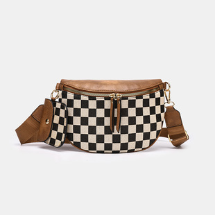 In-Stock 2025 Checkerboard Classic Chest Bag with Headphone Pouch Waist Bag Single Shoulder Crossbody Bag Trendy Versatile for Women