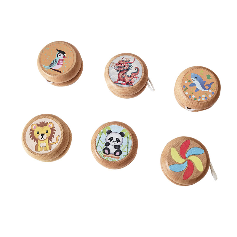Yoyo de madera lindo dibujos animados juguetes para niños estudiantes de primaria tradicional nostálgico clásico giratorio yoyoball pequeño regalo