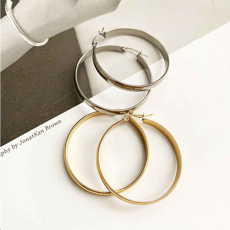 Titanium Steel Material 1 Pair Simple Style Geometric Solid Color Plating Titanium Steel Hoop Earrings