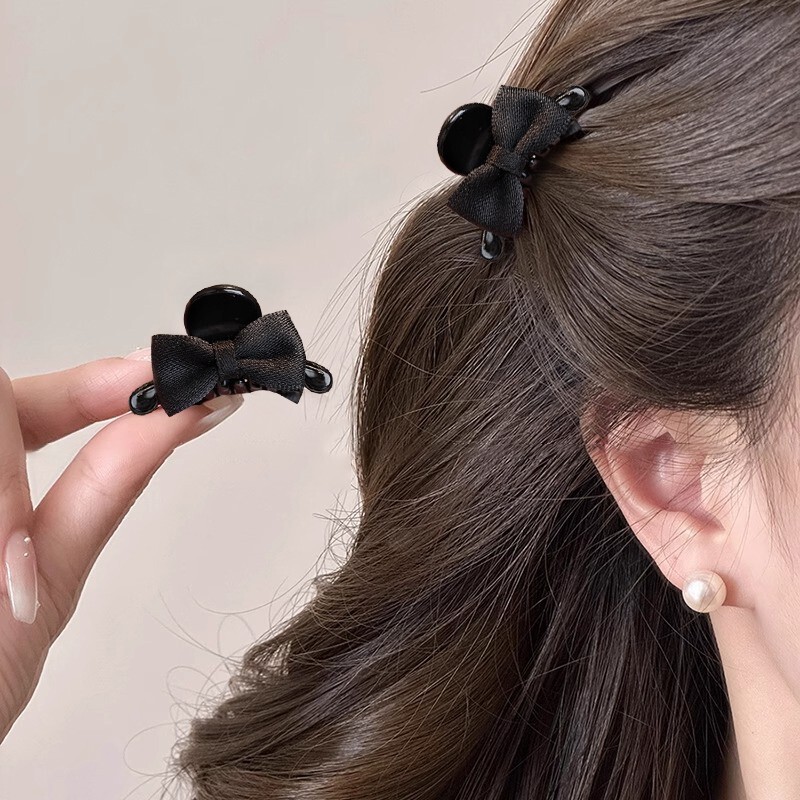 Black Bow Princess Hair Clip for Women 2025 New Style Side Forehead Bangs Hair Clip Elegant Versatile Hair Accessory