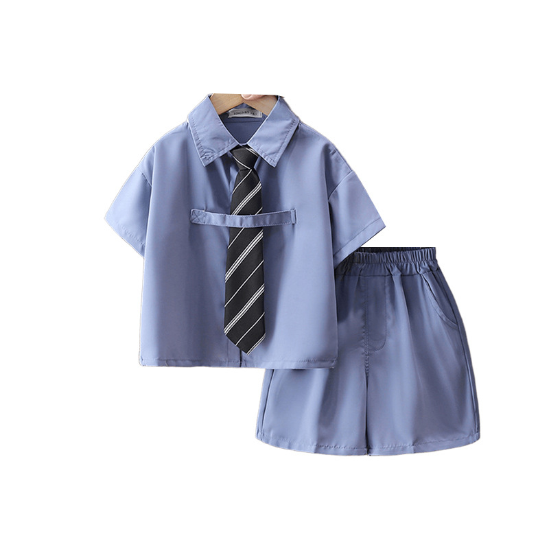 7157 Traje de verano para niños 2025 nueva camisa de estilo universitario para niños corbata ropa de verano para bebés