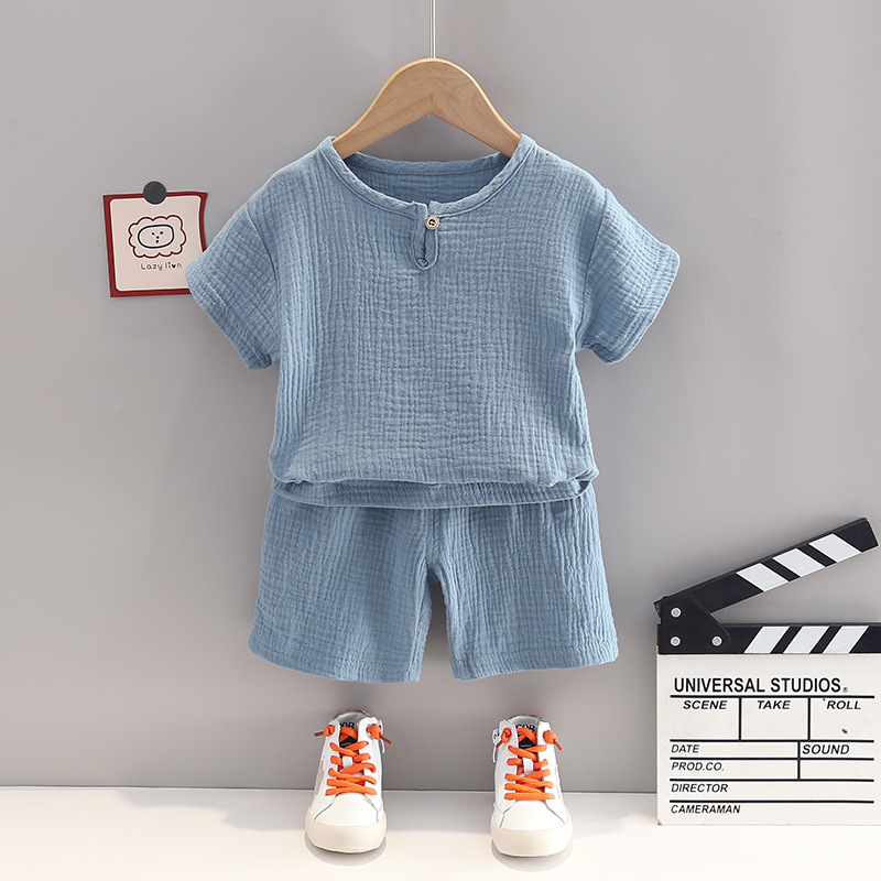 2022 Summer New Children's Cotton And Linen Shorts Two-piece Suits For Boys And Girls Baby Suits Children's Air-conditioning Clothing Thin Section