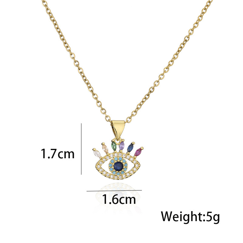 Aogu Cross-border Supply  Hot Sale Copper Micro Inlaid Zircon Ornament Gold Small Eye Pendant Necklace For Women display picture 1