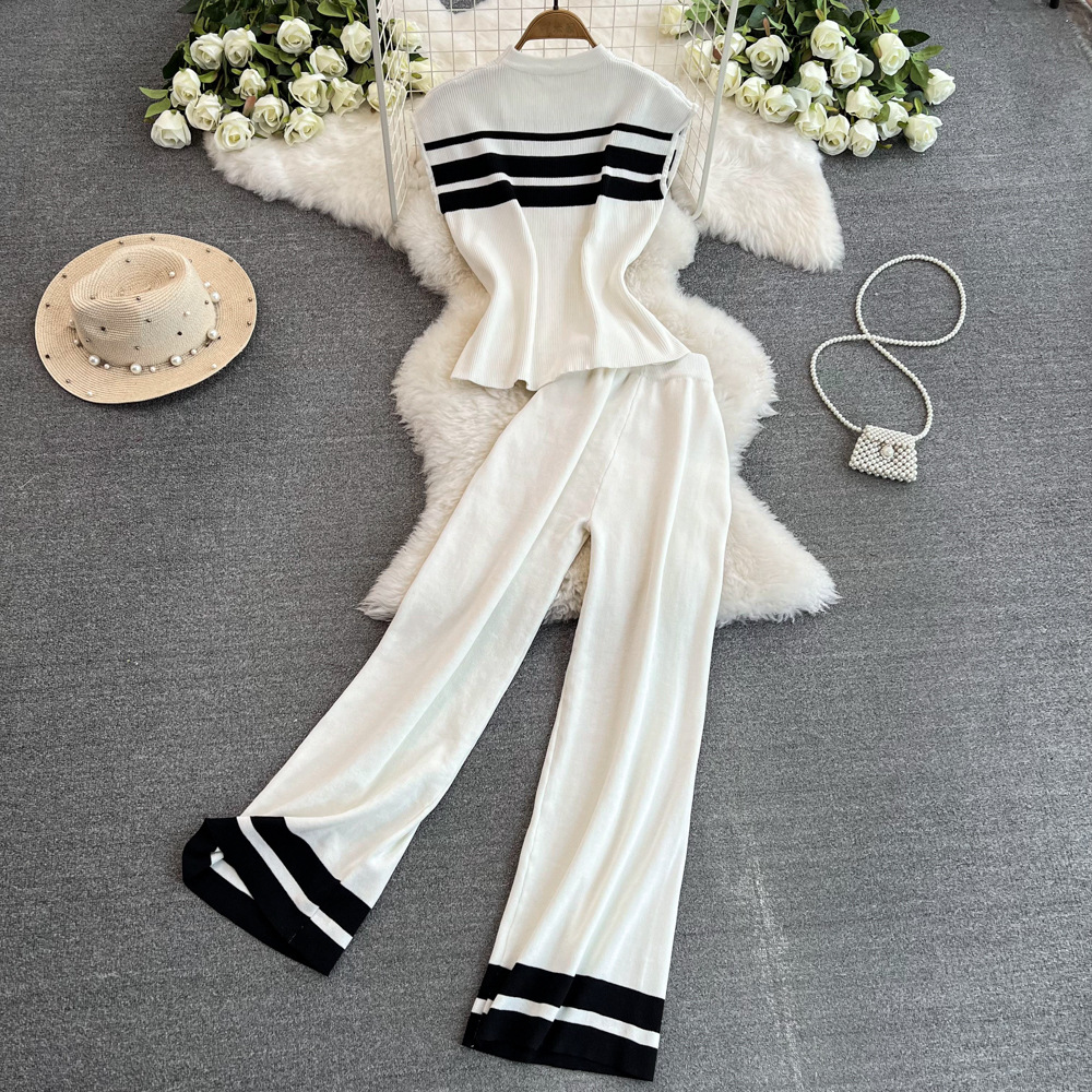 473g Weight Sleeveless Sleeve Length Polyester Fabric Type Pant Co-ord Set Sets Type 2 Pieces Set Quantity Daily Occasion Round Neck Neckline Loose Fit Type Stripe Pattern Summer Season Women's Gender Casual Style Daily Women's Casual Stripe Polyester Pant Co-ord Set Pants Sets 15