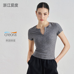 NU青春裸感修身痩せヨガ半袖高級感腰にスポーツtシャツ丸首フィットネス上着
