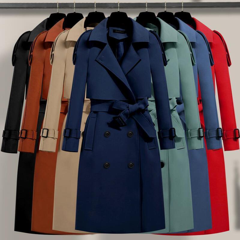 Spring Autumn Winter New Korean Style Mid-length Coat Slim-fit Tight Waist Slim Look Coat Women's High-end Fake Two-piece Strap Coat Spring Autumn Winter New Korean Style Mid-length Coat Slim-fit Tight Waist Slim Look Coat Women's High-end Fake Two-piece Strap Coat