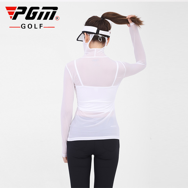 Áo thun golf chống nắng dài tay PGM chất liệu lụa lạnh co giãn cao — Áo thun nữ màu trắng YF304, YF305 quần áo nữ chống nắng đáy áo màu xanh sapphire, YF309 áo phông nữ màu trắng, YF305 quần áo nữ chống nắng đáy áo màu trắng