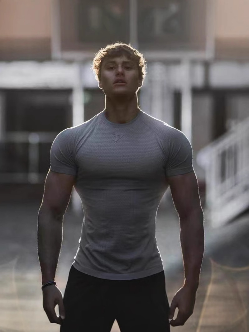 Gymshark 여름 남성 슬림핏 반팔 스포츠 슬림 캐주얼 대형 반팔 캐주얼 스트레치 탑 Shark