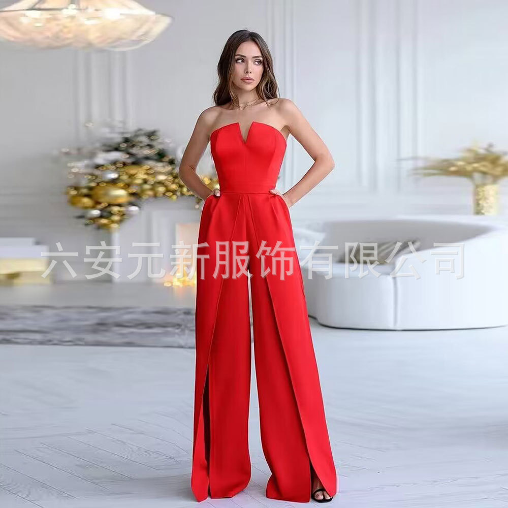 Amazon AliExpress nuevas mujeres de alta cintura casual jumpsuit pantalones sexy tubo superior elegante mono del partido