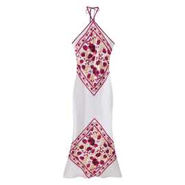 跨境女装批发2026夏季新款欧美风印花连衣裙气质修身挂脖漏背长裙