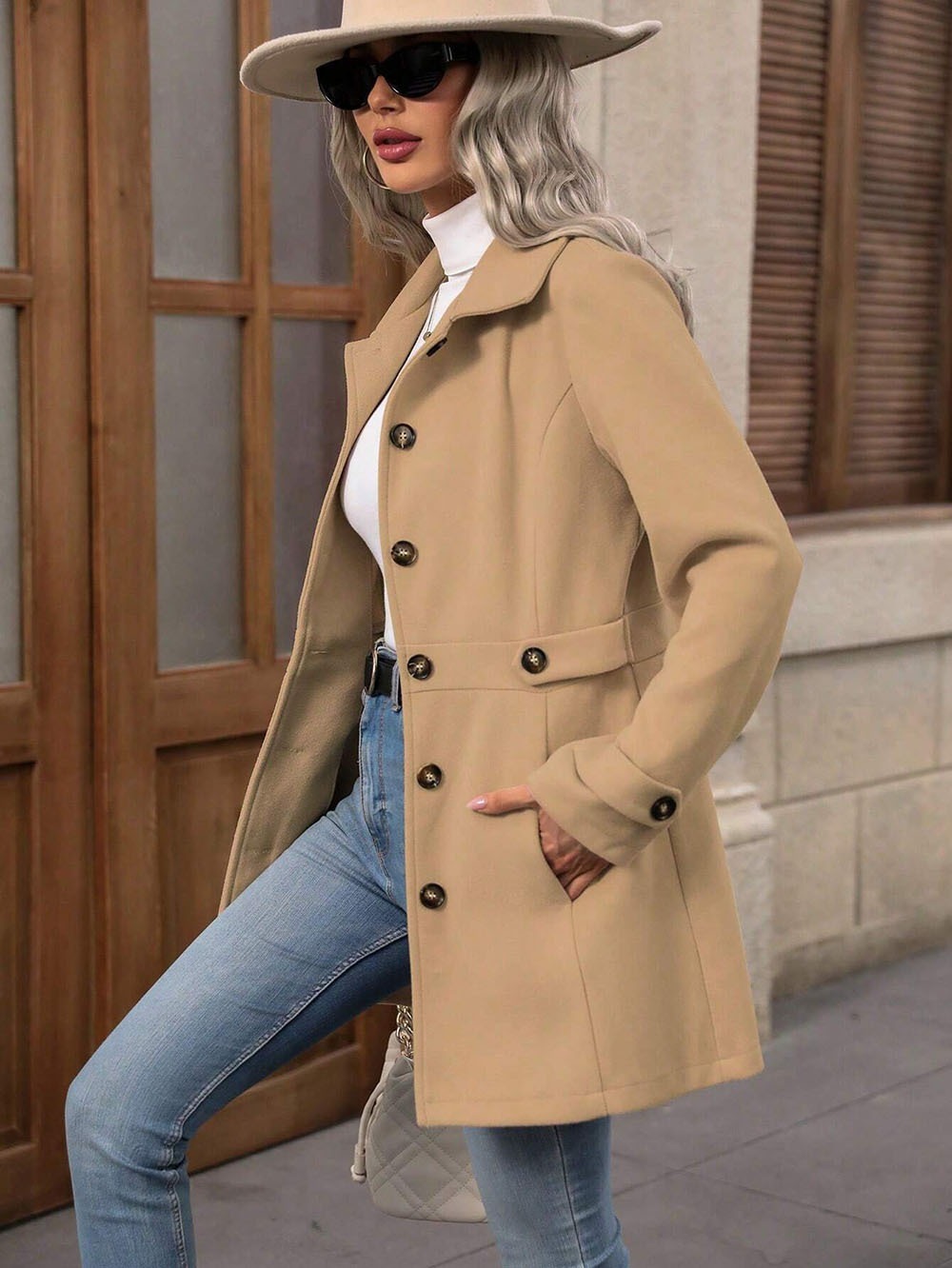 ​​"Women's Classic Notch Lapel Wool-Blend Coat – Single-Breasted Button Front, Mid-Length Versatile Staple For Fall & Winter"​​_voghion.com