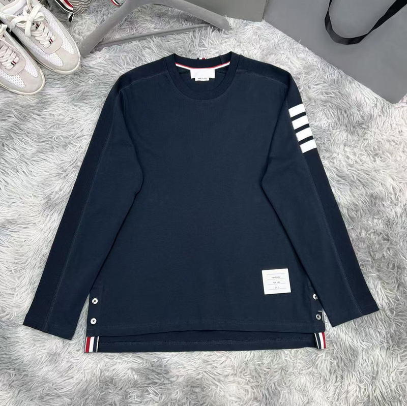 Factory Direct Sale Tb Men's and Women's New Casual Long-Sleeve T-Shirt with Four Stripes on the Side, High-End Versatile Round-Neck Design