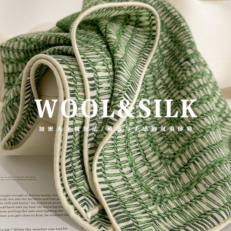 Fresh and Elegant Style! New Silk Wool Scarf for Women, Versatile Blue and White Patterned Silk Wool Square Scarf for Winter, Decorative Neck Scarf