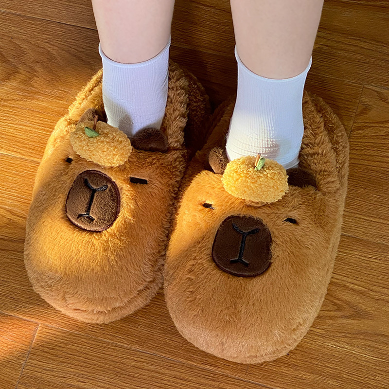 Cute Cartoon Capybara Capybara Plush Home Indoor Non-Slip Fleece-Lined Warm Bottom Slippers for Men and Women Couples