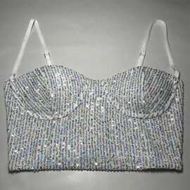 跨境欧美女装性感抹胸上衣亮片幻彩小背心抹胸