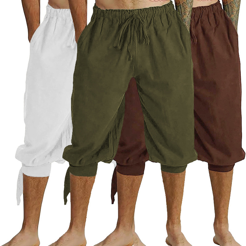 Halloween Vintage Pirate Pants Cuff Tie-up Renaissance Drama Stage Costume Pants
