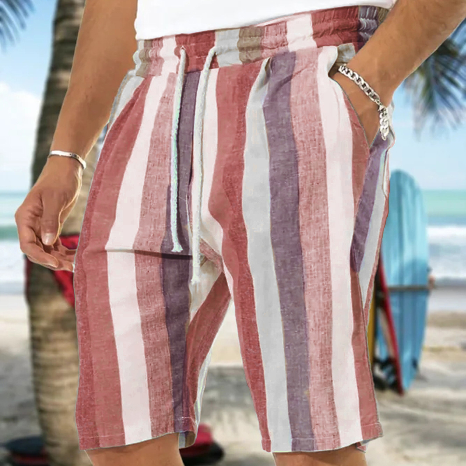 Short capris léger et décontracté pour hommes, avec cordon de serrage à la taille élastique, poche de ceinture de yoga de plage_voghion.com