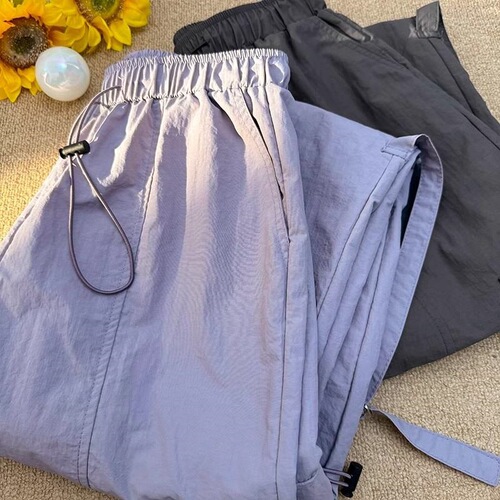 Quick-dry Nylon Work Pants for Women - Summer High-Waist Loose Casual Straight Leg Slimming Purple Sporty Fashion
