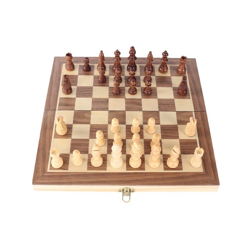 Traje de ajedrez magnético de madera transfronteriza tablero de ajedrez plegable rompecabezas de alta calidad juego de ajedrez salto de ajedrez
