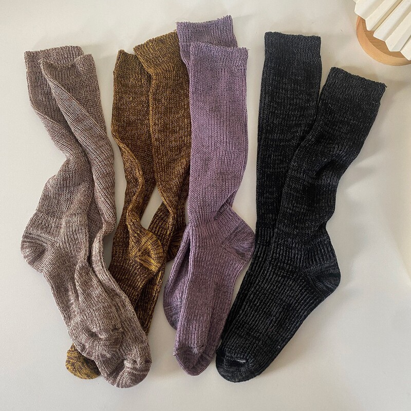 Runway Style Personality Fashion Mid-Calf Slouch Socks Retro Mixed Color Wool Ribbed Thick Line Thin Calf Socks for Women