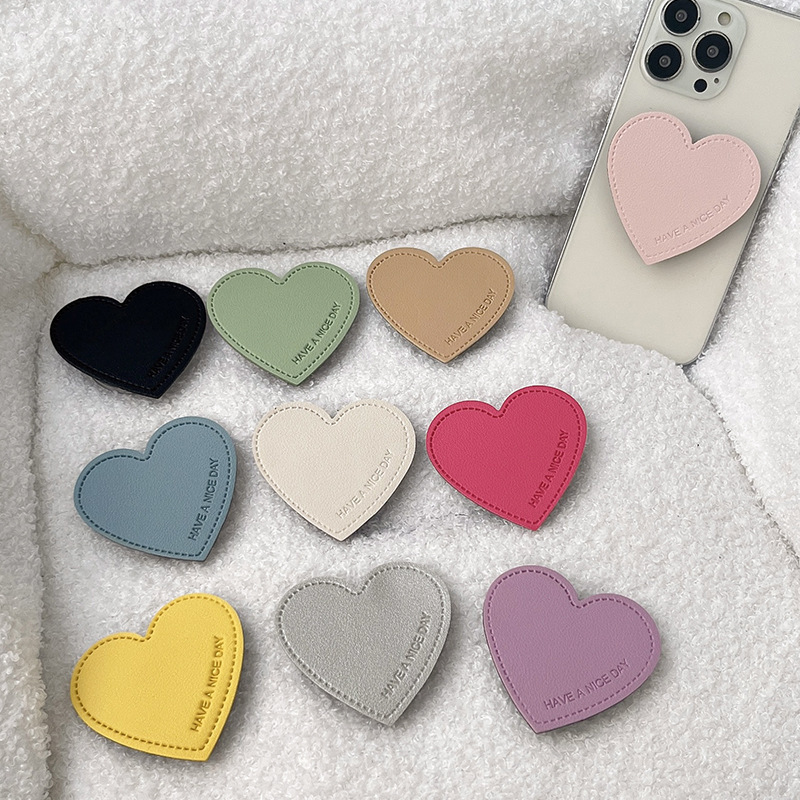 Creative Back Sticker Mobile Phone Airbag Bracket South Korea Ins Style Solid Color Leather Men's and Women's Desktop Bracket Stable and Portable