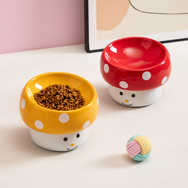 クロスボーダーキノコ型セラミックペットボウル首保護キャットフードボウルかわいい犬ボウル背の高い飲料水ボウルペット食器|undefined