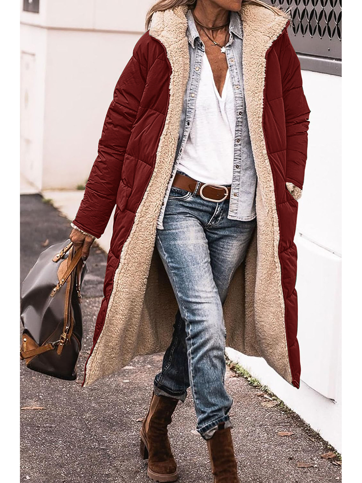 manteau populaire allongé doublé polaire extra épais manteau double face pour femme manteau d'hiver en coton rembourré populaire européen et américain_voghion.com