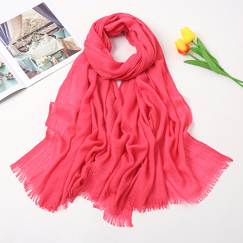 Women's Fashion Solid Color Cotton Tassel Cotton Linen Scarves display picture 16