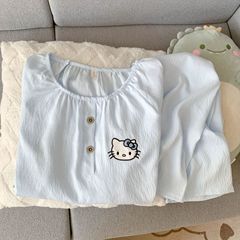 卡通KT猫长袖长裤春秋季睡衣女款云朵棉圆领可爱学生家居服套装