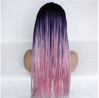 Negro rosa claro bicolor trenza sucia pequeña peluca europea y americana encaje frontal fibra química trenza al por mayor LW0297