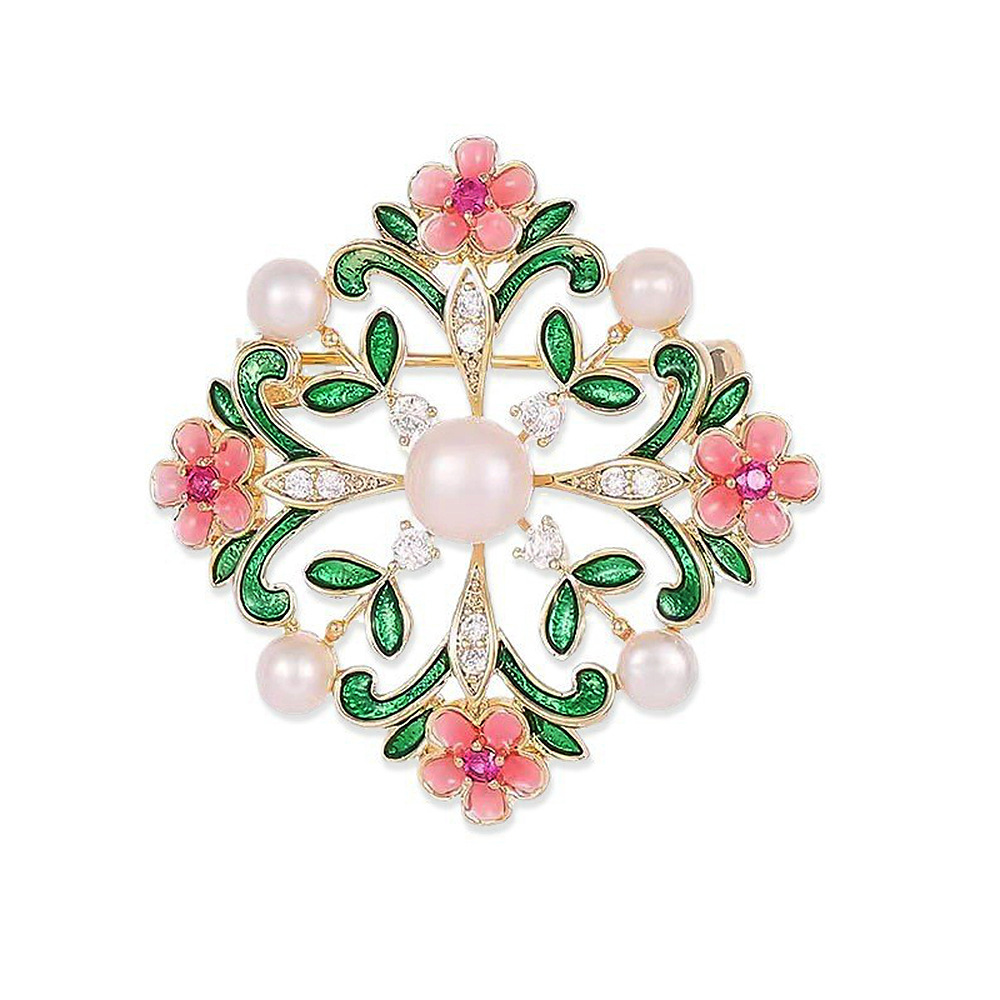 Palace-style Hollow Fashionable Oil-drip Pearl Brooch, High-end Floral Corsage, Personalized Pin Accessory_voghion.com