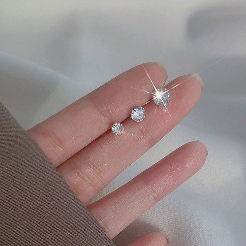 s925 sterling silver four-claw zircon earrings for men and women, cold style, simple and classic ins super flash black and white single diamond earrings jewelry