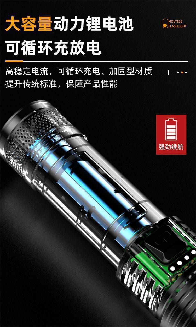 Cross-border outdoor high-brightness flashlight, white laser zoom flashlight, long-lasting, long-range patrol flashlight, factory wholesale