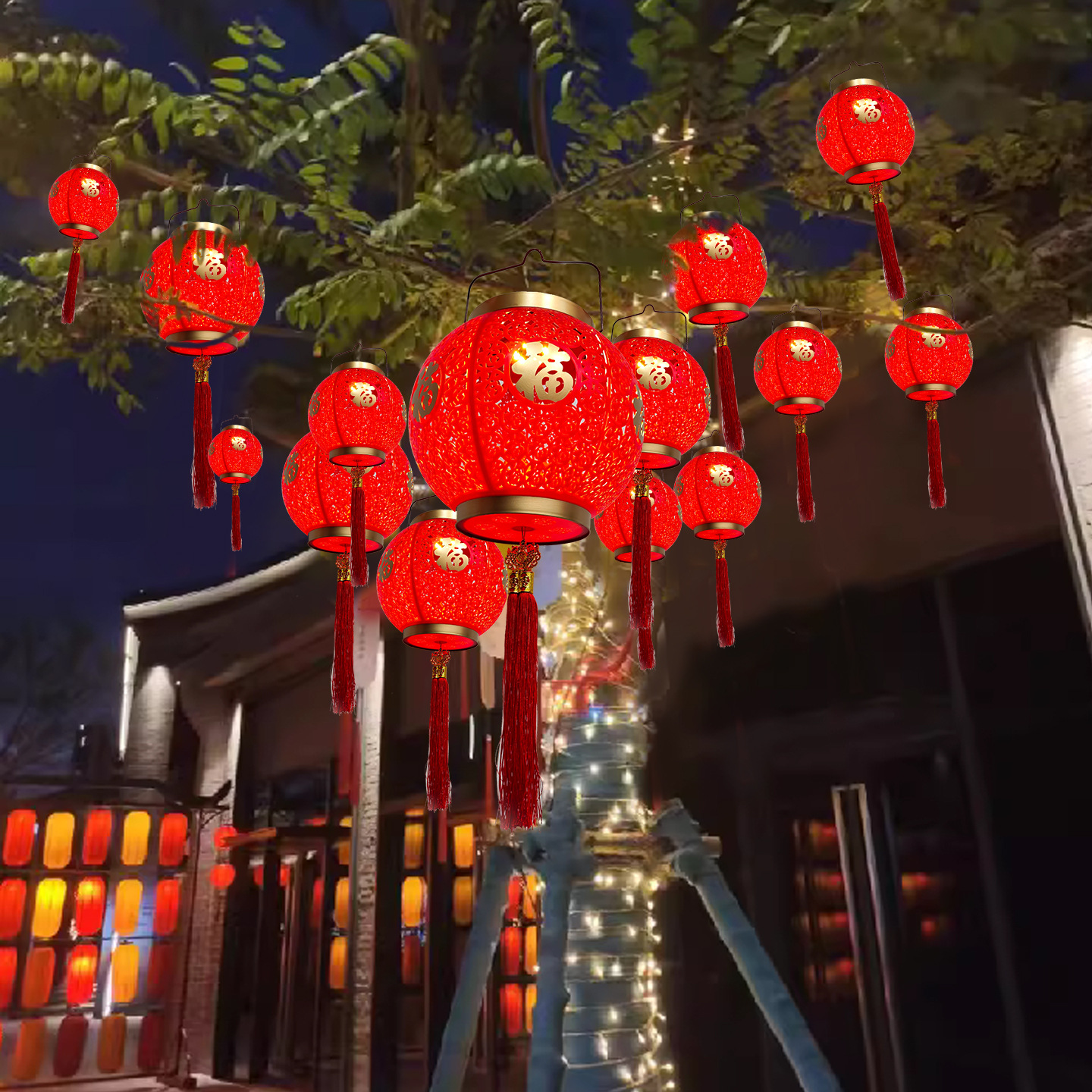 Lámparas solares rojas lámparas de patio al aire libre lámparas LED impermeables festivas bodas colgantes lámparas de noche luces de atmósfera