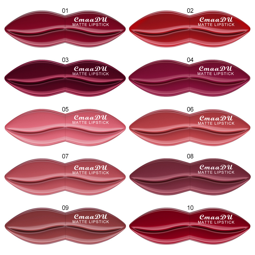 CmaaDu 10 Colors Matte Velvet Finish Long-lasting Moisturizing Lipstick Wholesale Cross-border Model_voghion.com