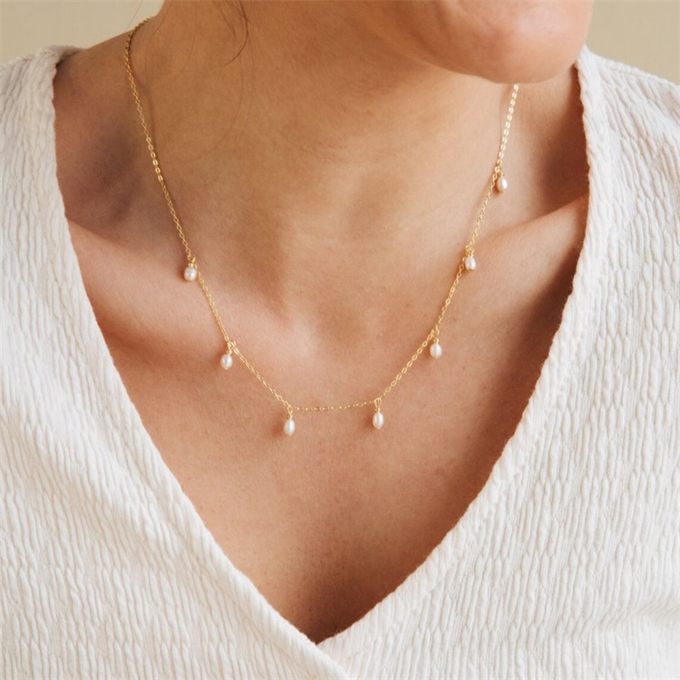 PVD Coated Gold Plating Process 14K Real Gold Plated, Real Gold Plated Plating Material PVD Coated Real Gold Plated Solid Color Stainless Steel Imitation Pearl Elegant Waterproof Non Tarnish 304 Stainless Steel Necklace