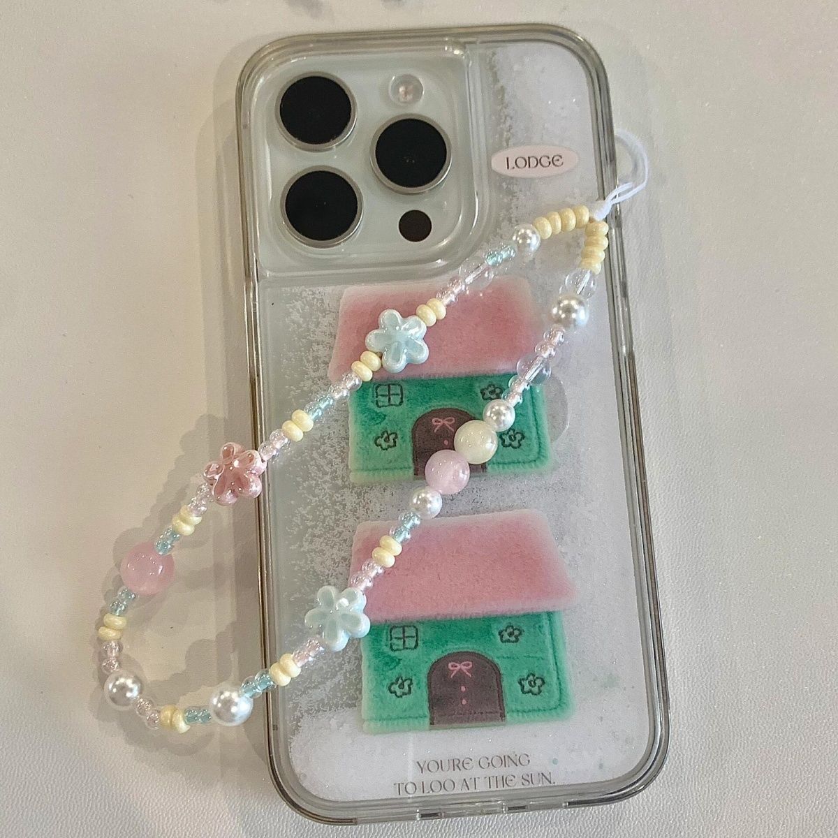 ins風粉藍色小花朵手機殼鏈條ccd相機掛繩diy手工串珠少女心掛件