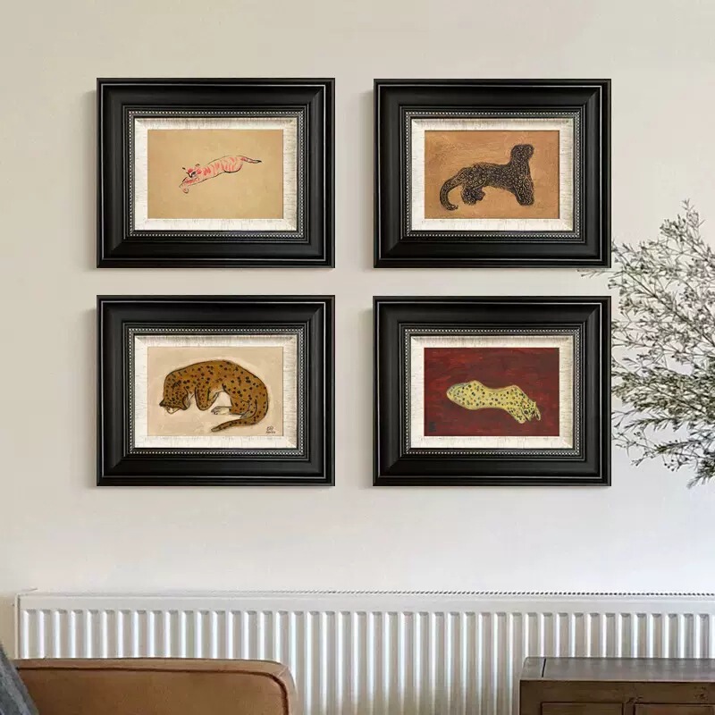 French ancient style decorative painting Golden Leopard modern art hanging painting living room dining side chest of drawers bedroom hallway mural