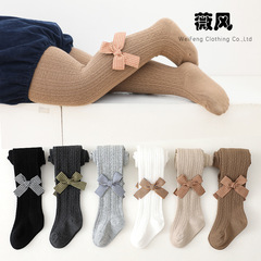春秋季新款女童寶寶英倫風蝴蝶結連褲襪子新生嬰兒透氣大pp打底褲