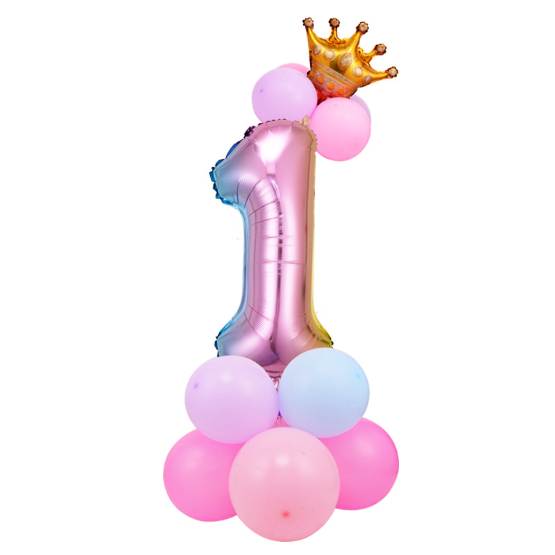 0-9 cumpleaños digital globo columna bebé un mes de edad diseño carretera globo fiesta decoración corona película de aluminio