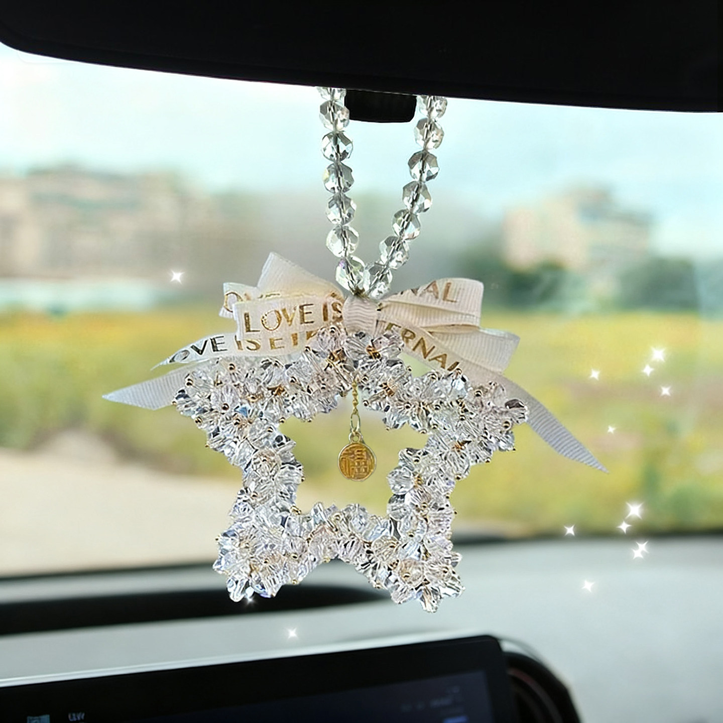 New car star crystal pendant for car interior rearview mirror decoration, safety charm, high-end internet celebrity hot item