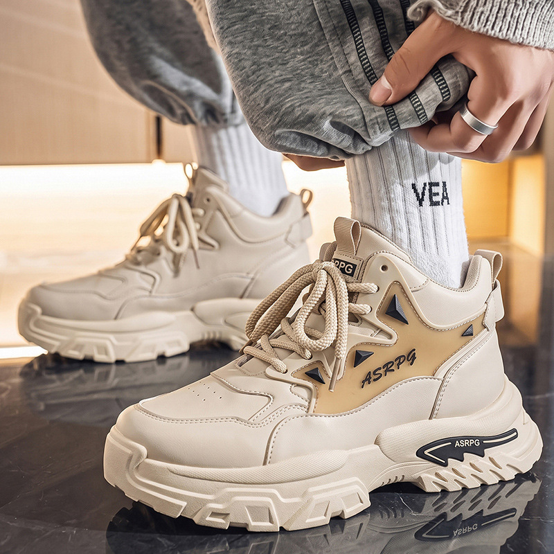 Men's shoes 2026 new style leather casual men's sneakers running height-increasing shoes thick-soled dad shoes for men