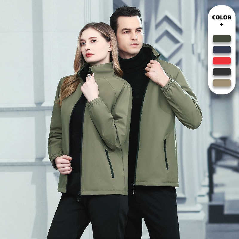 Otoño e invierno chaqueta al aire libre hombres y mujeres mismo a prueba de viento impermeable collar de soporte malla interior montañismo ropa fitness chaqueta deportiva