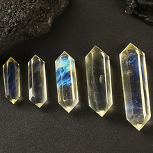人造黄水晶单尖六棱柱摆件水晶单双尖柱灵摆水晶摆件消磁能量晶石